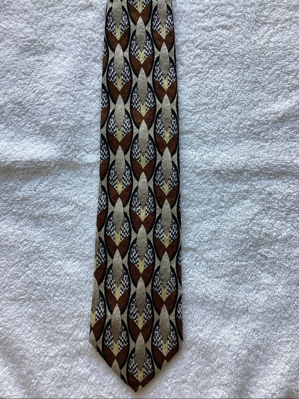 Geometric Brown, Cream & Black Men's Tie